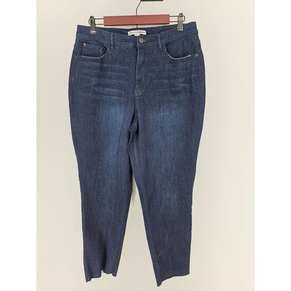 Girl With Curves Dark Wash High Rise Straight Leg Raw Hem Denim Jeans Size 14 - Picture 2 of 5